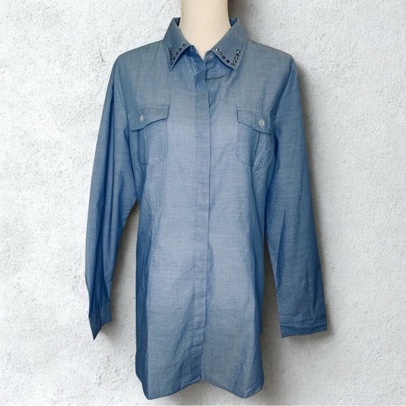 NWOT Serena Williams Button Down Long Sleeve Shirt Women XL Cotton Baby Blue - Picture 1 of 5